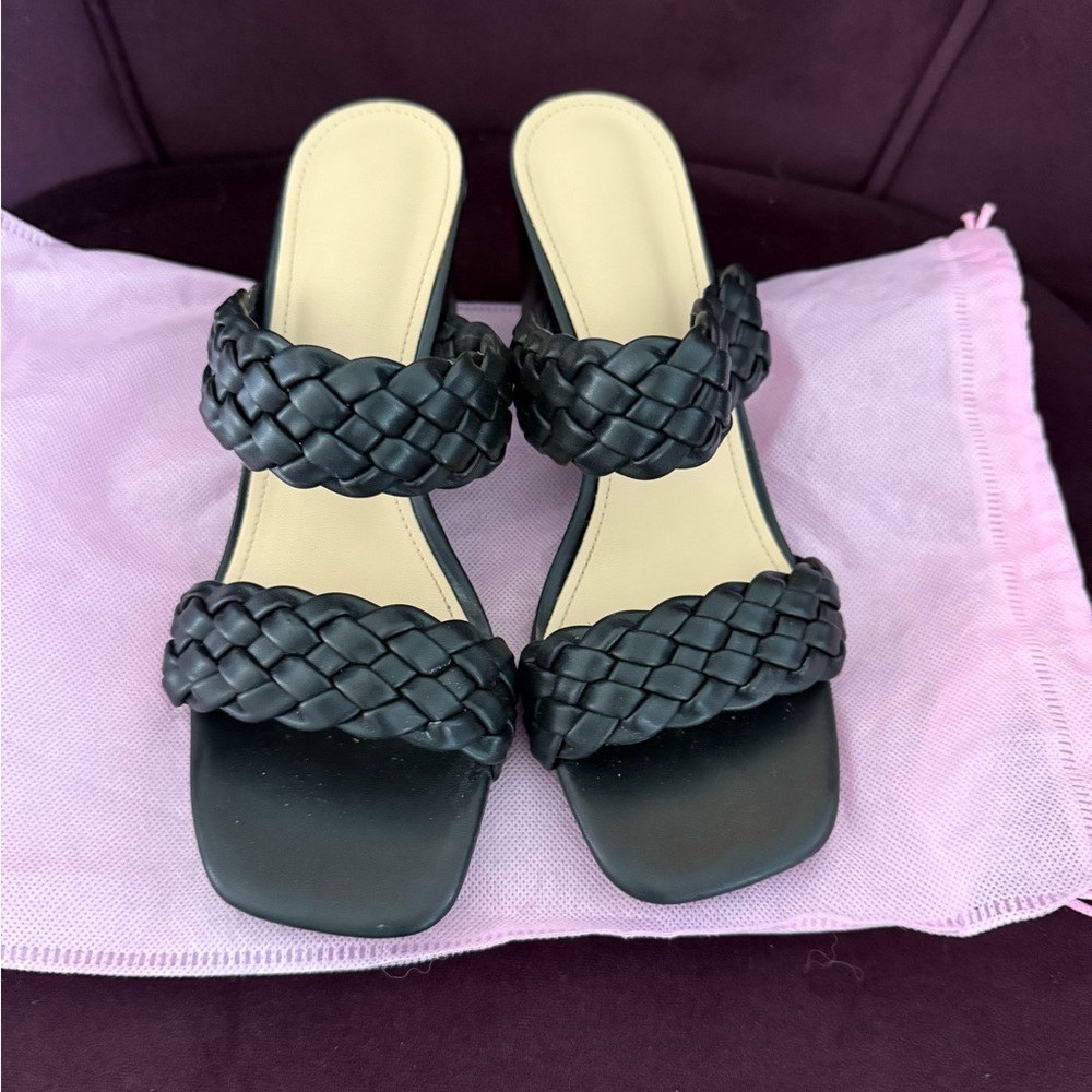 Black Braided Women's Block Heels